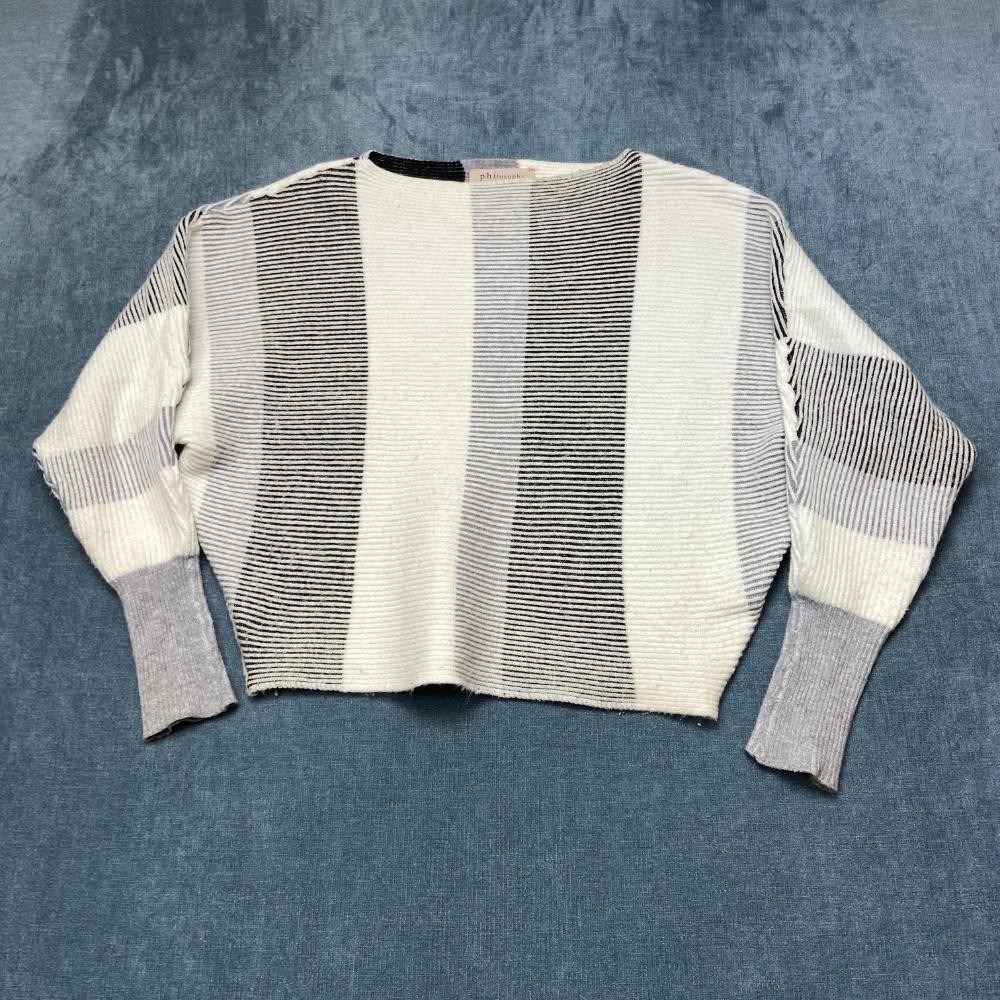 Philosophy Republic Clothing Crop Sweater Womens S White Striped Dolman Sleeve